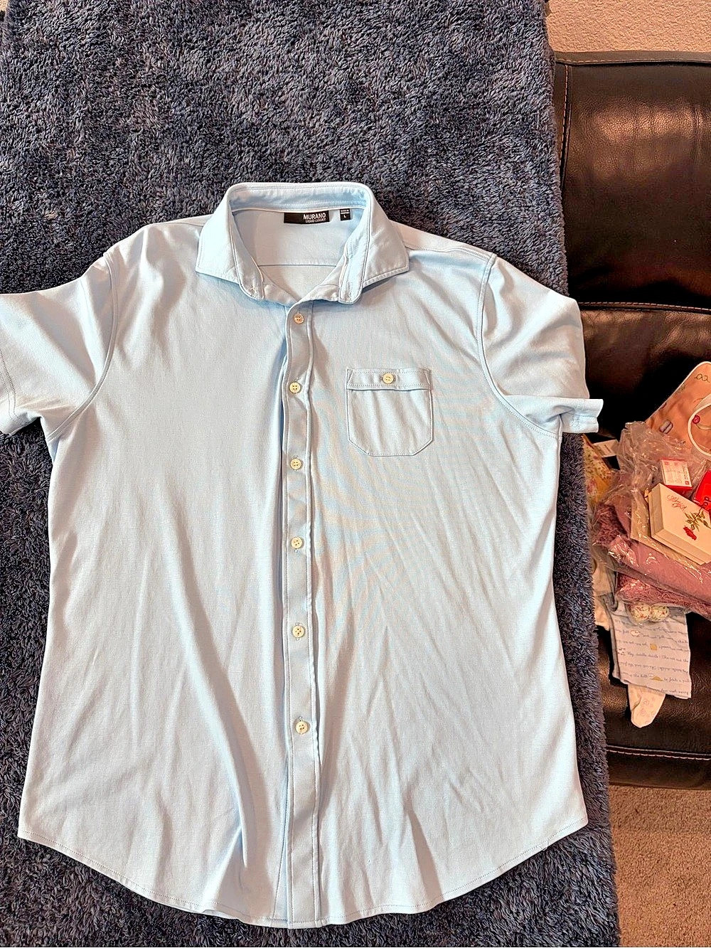 Murano Liquid Luxury Short Sleeve Button-Up Shirt Blue large